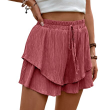 Wide Leg Shorts Women Ruffle Shorts Baggy-mahoganycolor S