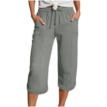 Women's Pants, Casual Drawstring Elastic Pants, Beach-Gray L