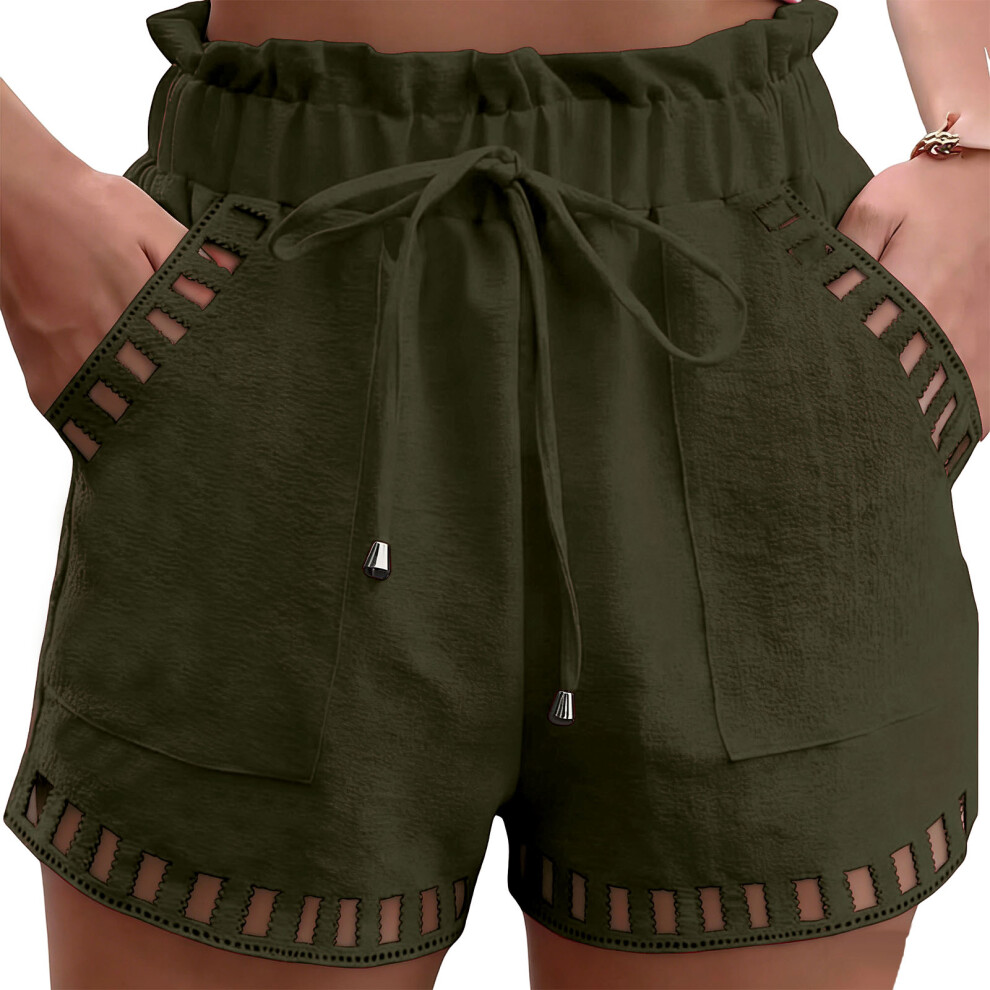 Womens Shorts  Casual Loose Elastic Waist-Army Green L