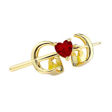 Hollow Heart Shape Hip Hop Copper Fangs Mouth-Gold-color Red