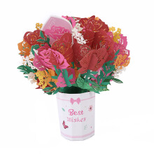 Felicitare tip buchet de flori pop-up, multicoloră, 21x28