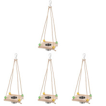 4Sets Durable Wood Parrot Swing Toy with Food Cups for Birds
