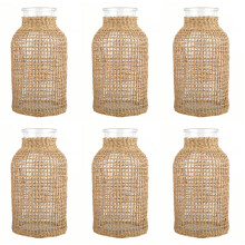 6Pcs Light Brown Glass Vases Vintage Style Decorative Flower Pots