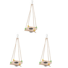 3Sets Beige Bird Swing Toy Parrot Feeder Stand Wood Perch Cage