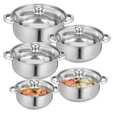 5Pcs Steel Cookware Set Silver Nonstick Pots and Pans for Home Kitchen