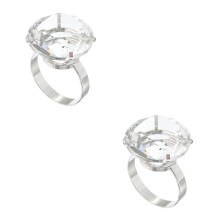 2Pcs White Glass Alloy Engagement Ring Ornament for Wedding Decor