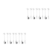 16Pcs Silver Stainless Steel Fork and Spoon Creative Leaf Design Home