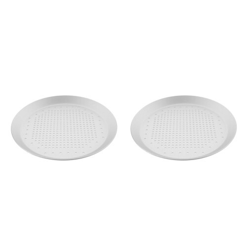 2Pcs Silver Aluminum Alloy Perforated Pizza Bakeware Oven Tray