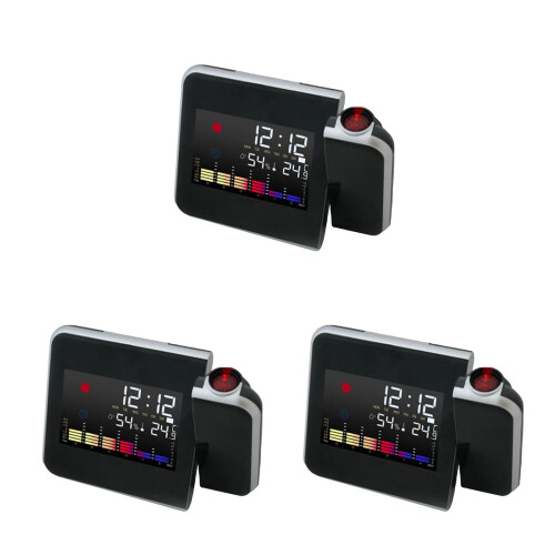 3Pcs LED Projection Clock with Snooze Function for Home Use Black