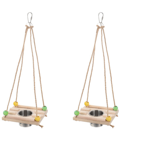 2Sets Durable Wood and Stainless Steel Parrot Feed Swing with Perch