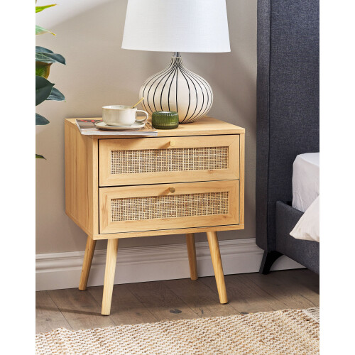 Beliani 2 Drawer Bedside Table PEROTE Rattan Light Brown 1