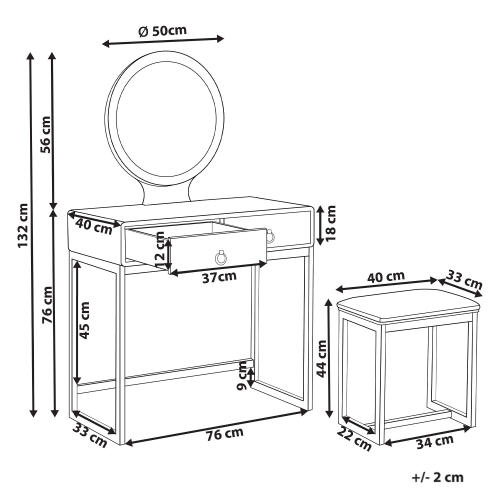 Beliani Dressing Table with Mirror and Stool AUXON LED White 2