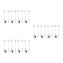 24Pcs Stainless Steel Forks and Spoon Leaf Design for Home Use Silver