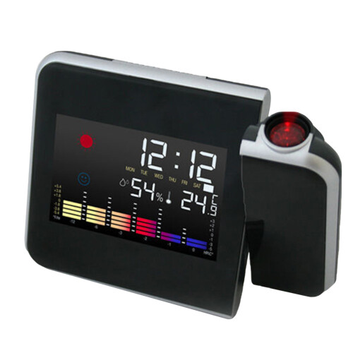 Black Projection Alarm Clock with LED Date Temp Humidity Display