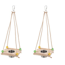 2Sets Multipurpose Beige Bird Perch Stand with Feeder and Swing Toy