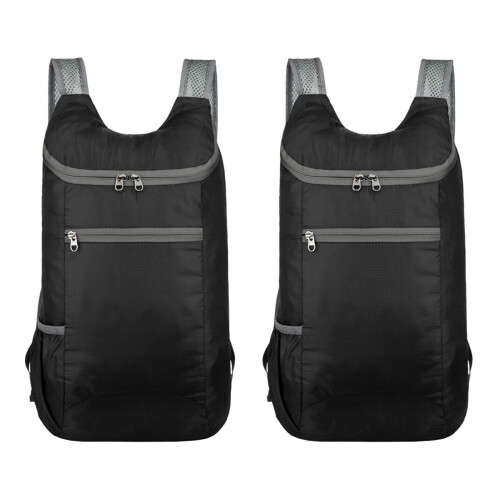 2Pcs Waterproof Black Backpack Foldable Lightweight Outdoor Travel Bag