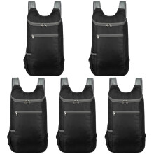 5Pcs Foldable Lightweight Backpack Black Waterproof for Outdoor Use