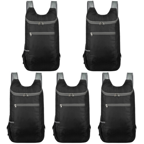 5Pcs Foldable Lightweight Backpack Black Waterproof for Outdoor Use
