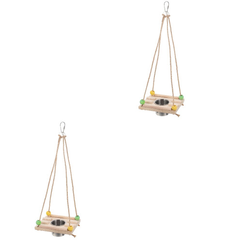 2Sets Multipurpose Beige Bird Perch Stand with Feeder and Swing Toy 1