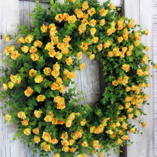 Artificial Spring Wreath with Buttercups & Eucalyptus 1