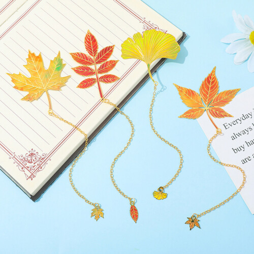 Retro Fall Leaves Alloy Bookmarks with Chains Gift for-SQ2236 2