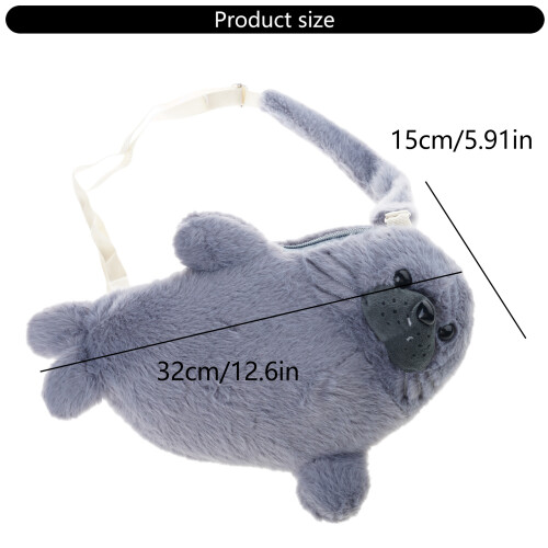 =Seal Cossbody Purse with Adjustable Strap Plush Doll-Gray 1