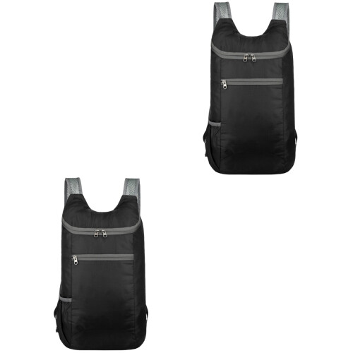 2Pcs Waterproof Black Backpack Foldable Lightweight Outdoor Travel Bag 1