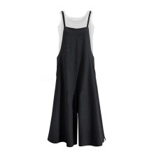 Elegant Wide Leg Overalls Cotton Loose Fit Trousers-Black L