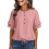 Women's Blouses Ruffle Short Puff Sleeve Button  Neck-Pink S 1