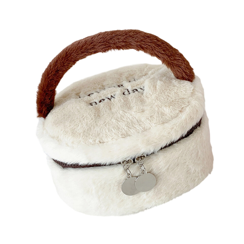 Elegant Plush Portable Toiletry Bag Offer Ample Room For-Beige1