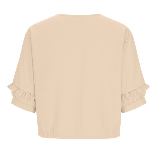 Women's Blouses Ruffle Short Puff Sleeve Button  Neck-Pink S 1