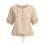 Women's Blouses Ruffle Short Puff Sleeve Button  Neck-Pink S 3