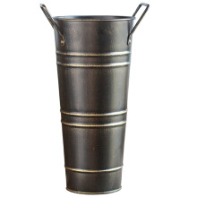 Farmhouse French Flowers Bucket with Handle Metal Flower-Black