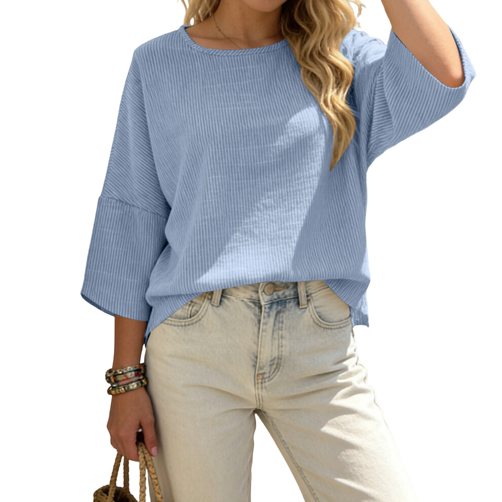 Sky Blue Women Sleeve Neck Top Trendy Casual Blouses- Xxxxl