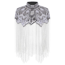 Luxurious Sequined Shawl With Long Fringed Embroidery-Silver
