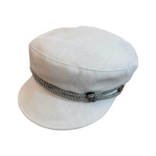 Stylish Flat Top Hat For Women With Metal Buckles-blue white