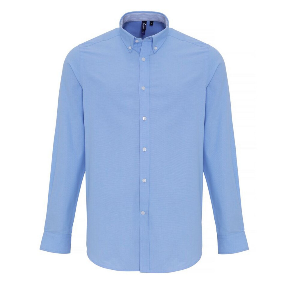 New Premier Men's (2Xl, Light ) Cotton Rich Oxford Stripe Shirt Blue