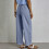 Womens Hollow Out Pants Drawstring Elastic Waist-light blue S 3