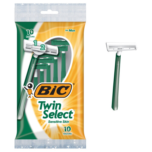 BIC BIC Ξυράφι Μίας Χρήσης για Άνδρες Twin Select, Ευαίσθητο Δέρμα, 10 τεμάχια (Συσκευασία 3)