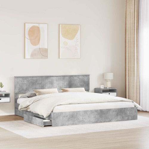 vidaXL Storage Bed Concrete Grey 200 x 200 cm Engineered Wood 2