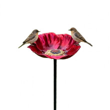 (Red) Handmade Flower Bird Bath for Bees Butterflies Watering Station Yard Bird Water Dish