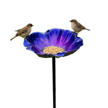 (Blue) Handmade Flower Bird Bath for Bees Butterflies Watering Station Yard Bird Water Dish