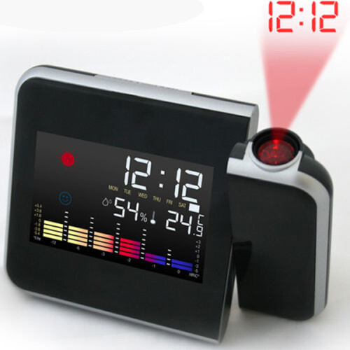 Black Projection Alarm Clock with LED Date Temp Humidity Display 2