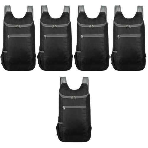 5Pcs Foldable Lightweight Backpack Black Waterproof for Outdoor Use 2
