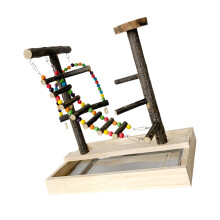 Support de jeu en bois pour perroquets, avec échelle pivotante,