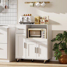 HOMCOM Rolling Kitchen Cart, Microwave Cabinet with Adjustable Shelf