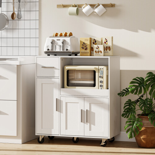 Homcom HOMCOM Rolling Kitchen Cart, Microwave Cabinet with Adjustable Shelf