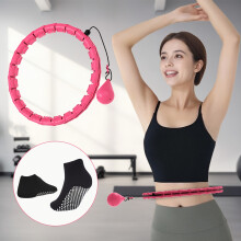 (pink color) Universelles Fitness-Hoop-Yoga-Socken-Set, 47 Zoll/120 cm, abnehmbarer 24-Segment-Fitness-Hoop mit rutschfesten Socken