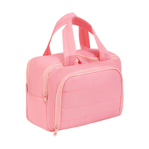 Practical Fabric Cosmetic Pouches Double Opening Design-Pink