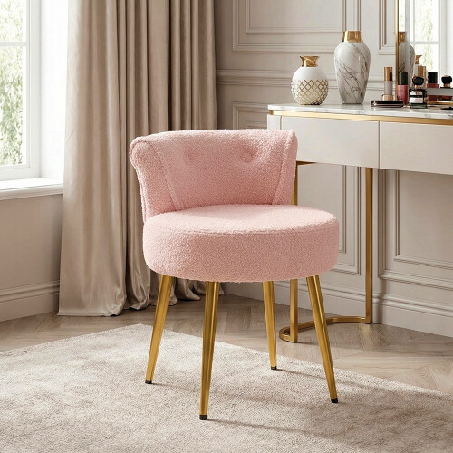 Living And Home Teddy Fleece Dressing Table Stool with Iron Legs, Pink